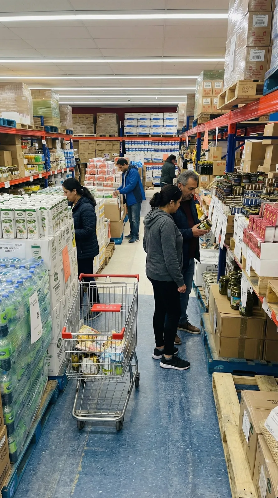 Shoppers browsing a fully stocked grocery aisle at HALFPRICE in Oshawa